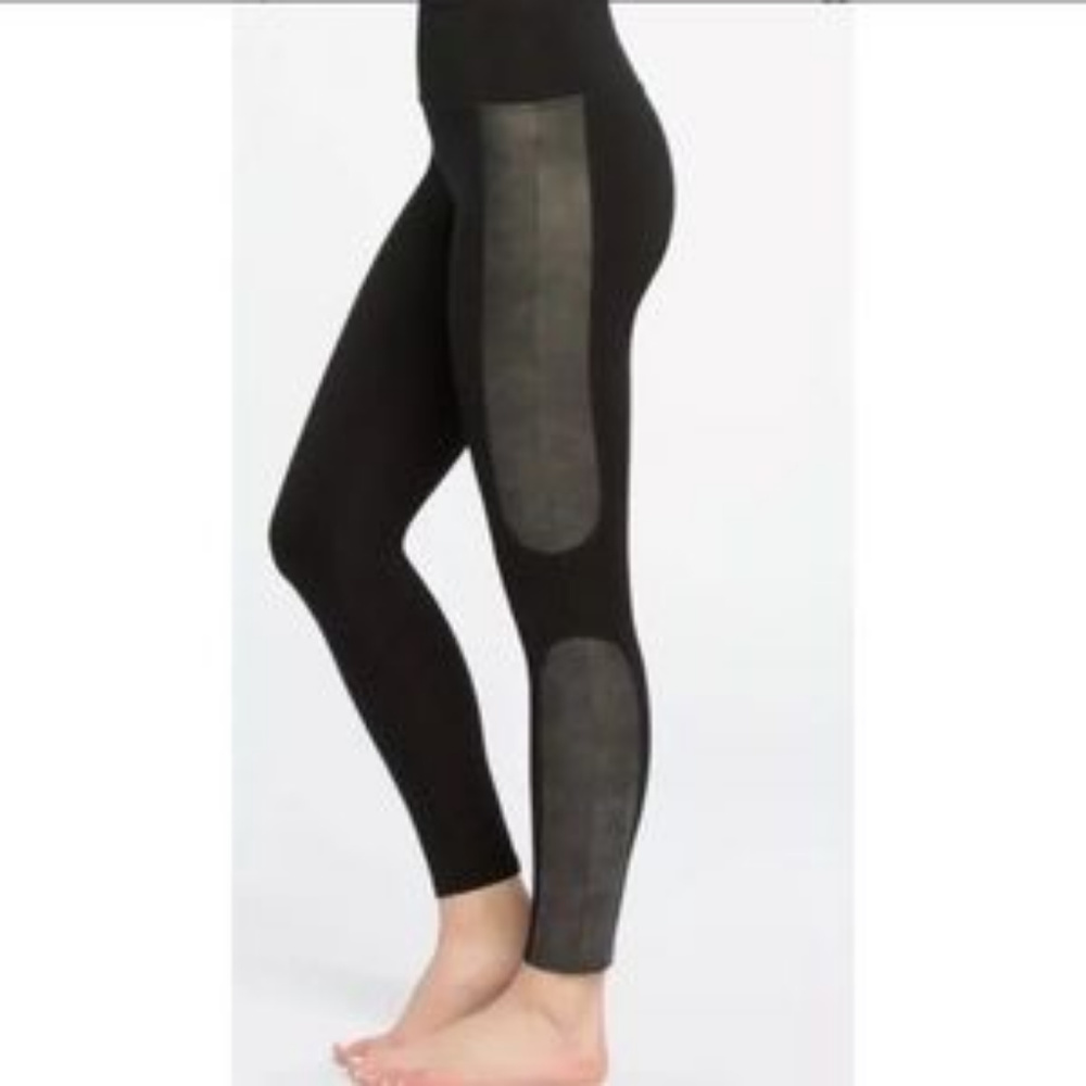 SPANX Black Leggings with Mesh Panels